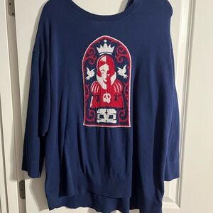 Torrid Navy Blue Sweater with Red and White Graphic